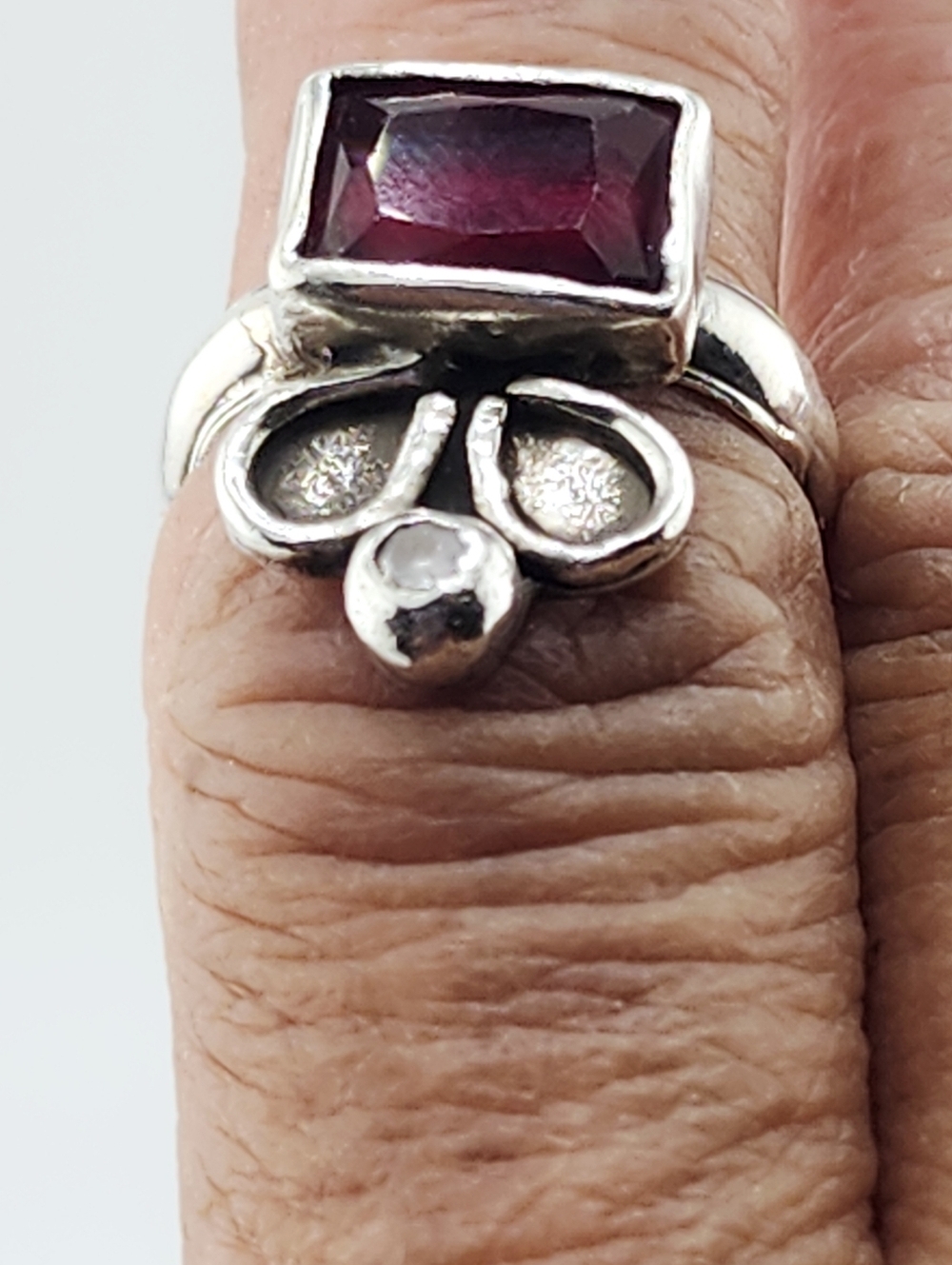 GARNET & CLEAR ZIRCONIA HANDMADE RING IN STERLING SILVER RECYCLED METAL SZ 6 - Picture 11 of 14